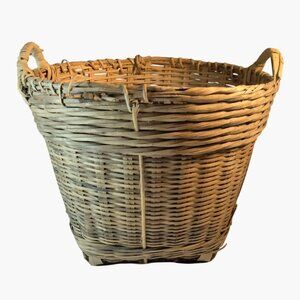 Antique Handmade Wicker Basket  Handles Rustic Republic of China